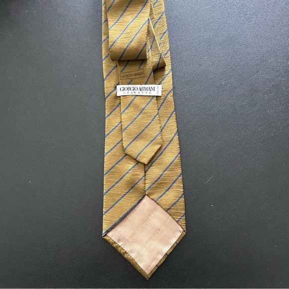 Giorgio Armani Silk Tie Bronze and Blue Stripes - Picture 2 of 3